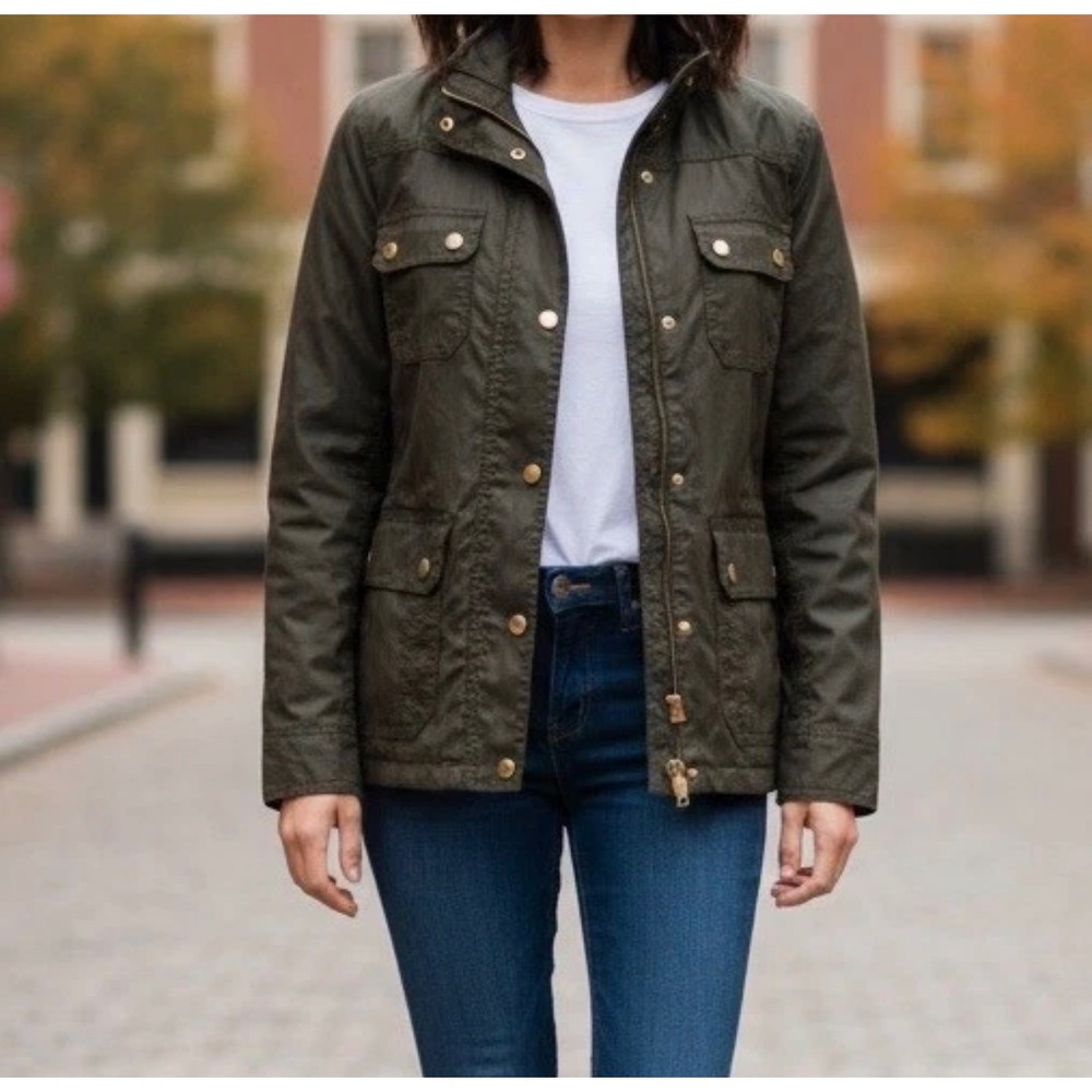 J.Crew Relaxed Boyfriend Field Jacket Womens Small Olive Green Coated Utility